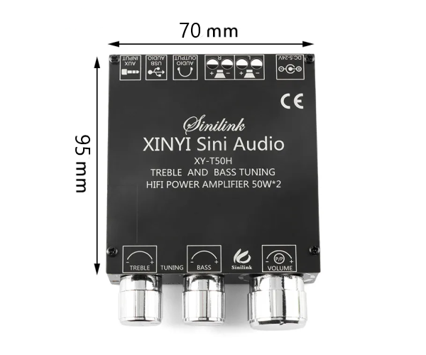 Усилитель звука двухканальный Sinilink - XINYI Sini Audio XY-T50H 50x2 Ватт HI-FI D-класс на базе TPA3116D2 - поддержка Bluetooth AUX USB Цвет Чёрный
