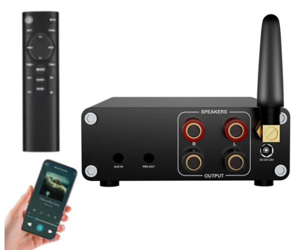 Two-channel amplifier Hi-Fi AUDIO 100Wx2 based on TPA3116D2 support Bluetooth USB and remote control Color Black