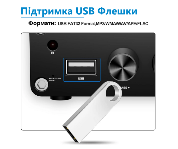 Two-channel amplifier Hi-Fi AUDIO 100Wx2 based on TPA3116D2 support Bluetooth USB and remote control Color Black