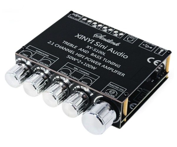 Sinilink XY-S100L – 2.1 channel 2x50 plus 100 watt subwoofer output Class D Audio Amplifier - support Bluetooth AUX and USB Color Black