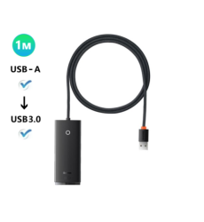Хаб Розгалужувач BASEUS з USB A на USB 3.0 Мульти Адаптер 4в1 плюс Type-C порт живлення - подовжувач 100см - BS-OH013 HUB - Чорний