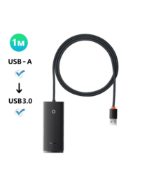 Хаб Разветвитель BASEUS с USB A на USB 3.0 Мульти Адаптер 4в1 плюс Type-C порт питания - удлинитель 100см - BS-OH013 HUB - Чёрный