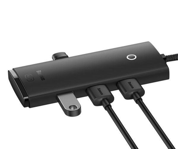 Хаб Разветвитель BASEUS с USB A на USB 3.0 Мульти Адаптер 4в1 плюс Type-C порт питания - удлинитель 100см - BS-OH013 HUB - Чёрный
