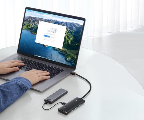 Хаб Разветвитель BASEUS с USB A на USB 3.0 Мульти Адаптер 4в1 плюс Type-C порт питания - удлинитель 100см - BS-OH013 HUB - Чёрный