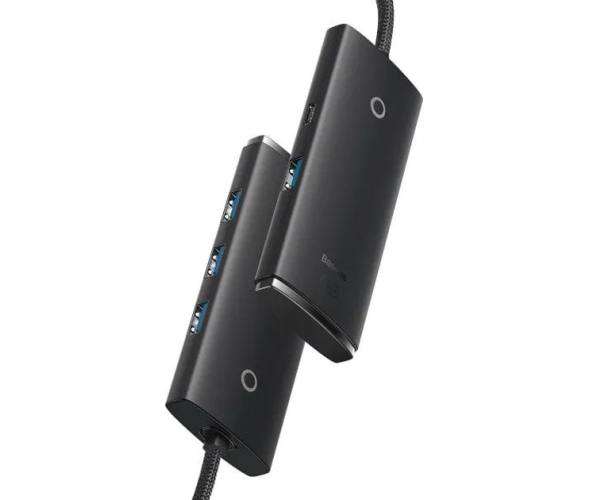 Хаб Разветвитель BASEUS с USB A на USB 3.0 Мульти Адаптер 4в1 плюс Type-C порт питания - удлинитель 100см - BS-OH013 HUB - Чёрный