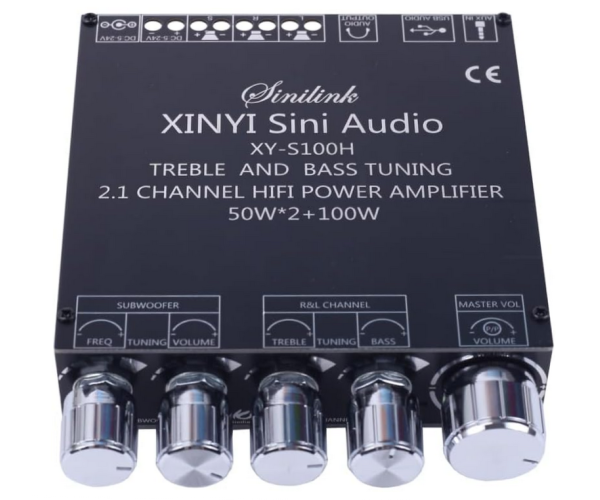 Усилитель звука 2.1 канал Sinilink XY-S100H 50Вт*2 плюс 100 Ватт выход на сабвуфер D-класс на базе TPA3116D2 - Цвет Чёрный