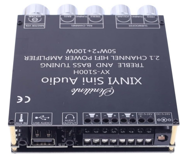 Усилитель звука 2.1 канал Sinilink XY-S100H 50Вт*2 плюс 100 Ватт выход на сабвуфер D-класс на базе TPA3116D2 - Цвет Чёрный