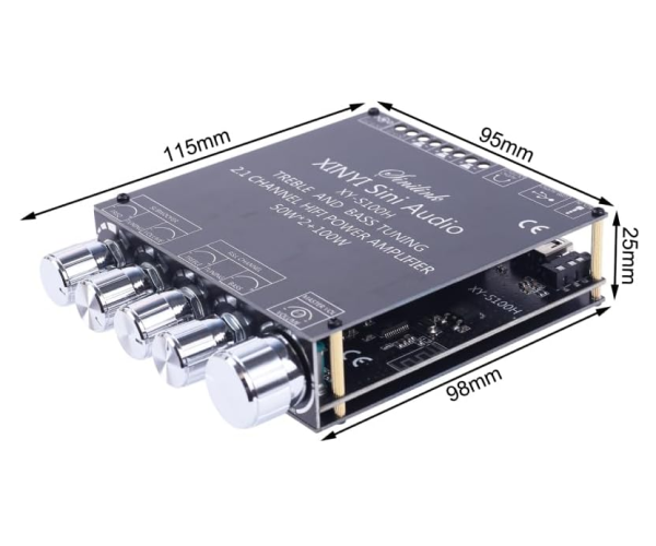 Усилитель звука 2.1 канал Sinilink XY-S100H 50Вт*2 плюс 100 Ватт выход на сабвуфер D-класс на базе TPA3116D2 - Цвет Чёрный
