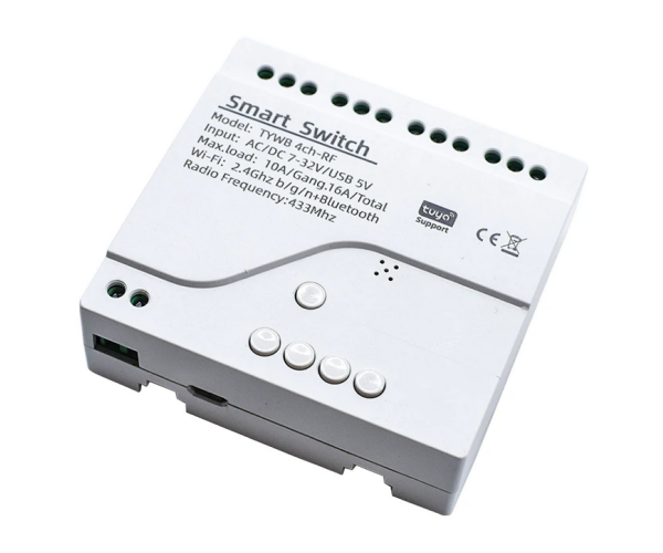 Умное 4CH/4х канальное Wi-Fi реле DC/AC 7-32В RF433 Tuya Smart - Цвет Белый