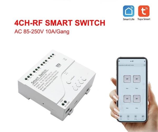Умное 4CH/4х канальное Wi-Fi реле AC 85-250В RF433 Tuya Smart - Цвет Белый