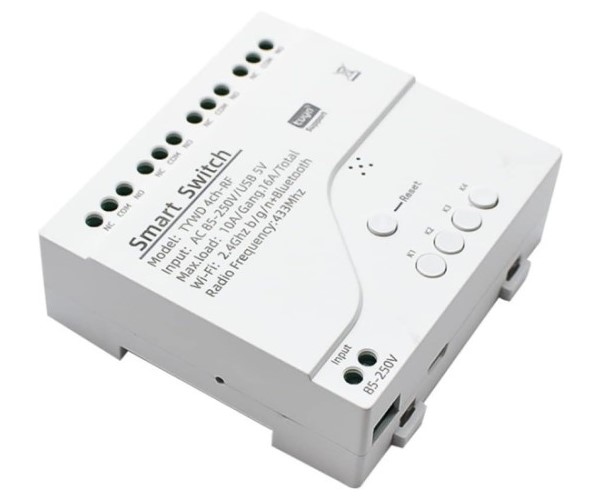 Умное 4CH/4х канальное Wi-Fi реле AC 85-250В RF433 Tuya Smart - Цвет Белый
