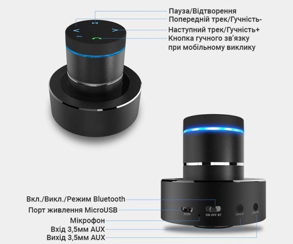 Портативна Віброколонка Adin - 26 Ват Bluetooth 4.0 Без Лого - Чорний