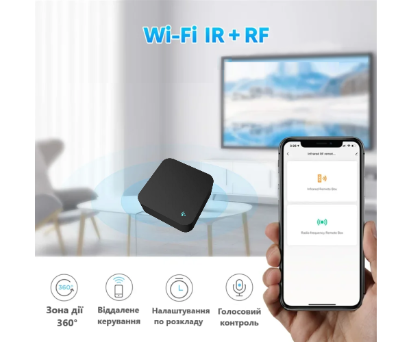 Умный Wi-Fi-пульт дистанционного управления RF и IR 433/315МГц Tuya Smart Квадратный - Цвет Чёрный