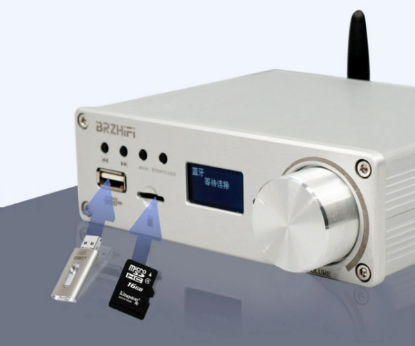 Підсилювач двоканальний BRZHIFI Audio C40 Hi-Fi 130x2 Вт на базі TPA3250 та ЦАП ES9023 - підтримка Bluetooth та пульта керування Колір Металік