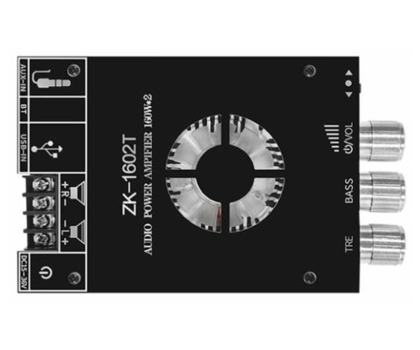 Підсилювач звуку двоканальний ZK-1602T Hi-Fi 160x2 Вт на базі TDA7498E - підтримка Bluetooth AUX USB Колір Чорний