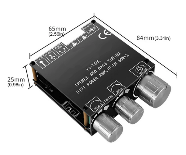 T50L – dual-channel 2x50 Watt Class D Audio Amplifier - support Bluetooth AUX and USB Color Black