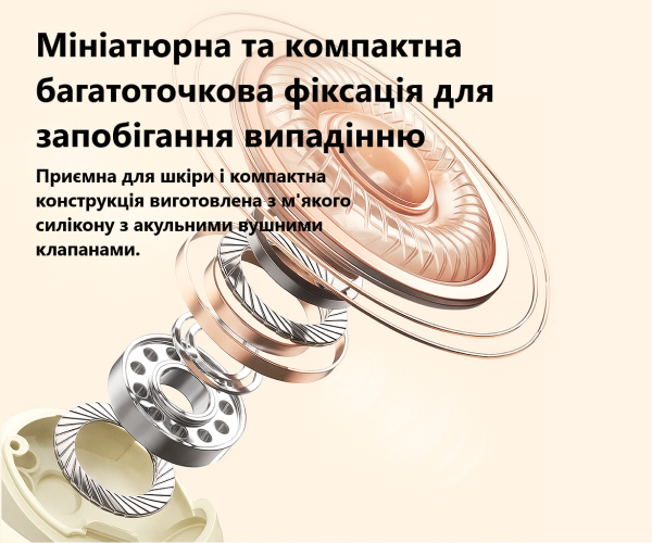 Навушники-беруші для сну безпровідні Toocki TWS 300мАг Bluetooth 5.3 з шумоізоляцією ANC - TQ-EJ16 Колір Бежевий